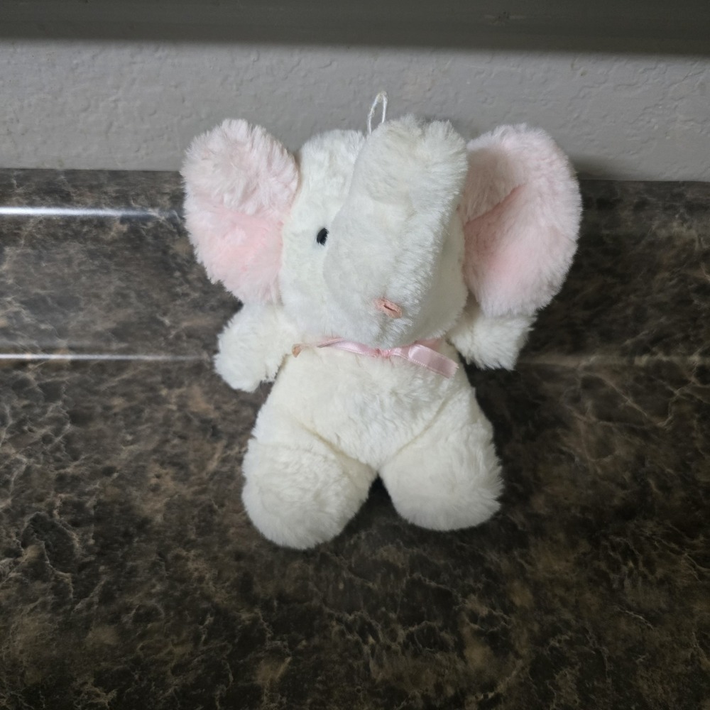 EUC‎ VTG Eden Plush Pink Elephant 7" Baby Rattle white cream Stuffed Animal RARE